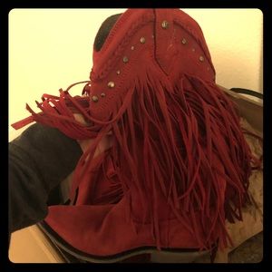 Liberty black red fringe cowgirl boots, size 6